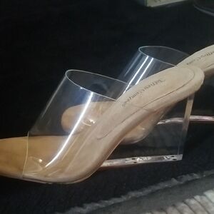 Jeffrey Campbell Clear and Tan Heeled Sandals